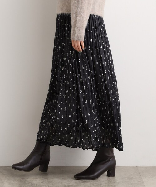 Sov.　ソブ　オリジナルシフォンプリントプリーツスカート　花柄　黒　36 grove（グローブ） スカート 花柄アソートプリーツスカート : ZOZOTOWN