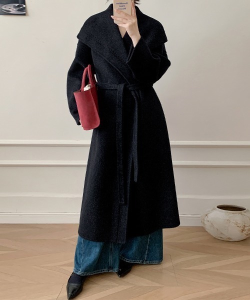 コート チェスターコート ウールベルト付きロングコート レディース