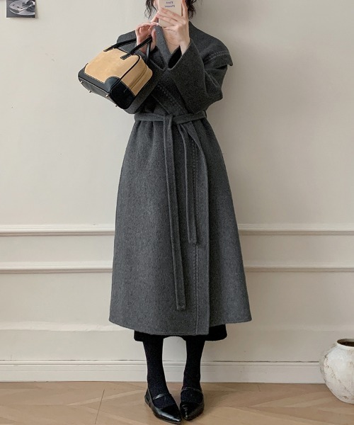 コート チェスターコート ウールベルト付きロングコート レディース