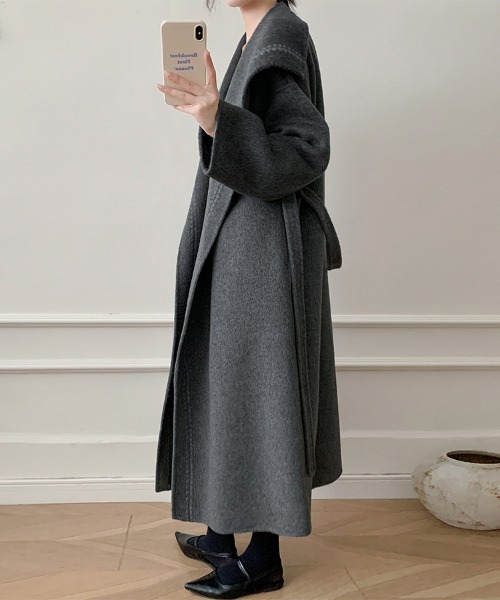 コート チェスターコート ウールベルト付きロングコート レディース