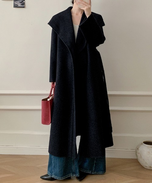 コート チェスターコート ウールベルト付きロングコート レディース