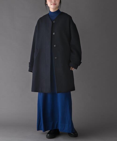 FORK＆SPOON　ノーカラーコート　ネイビー　size:1 アーバンリサーチ ドアーズ URBAN RESEARCH DOORS FORK&SPOON ウール