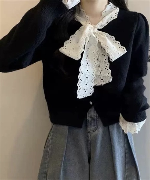 タグ付き新品未使用品　スナイデル　レースボウタイカーディガン　ブラック SNIDEL レース付きボウタイカーディガン - メルカリ