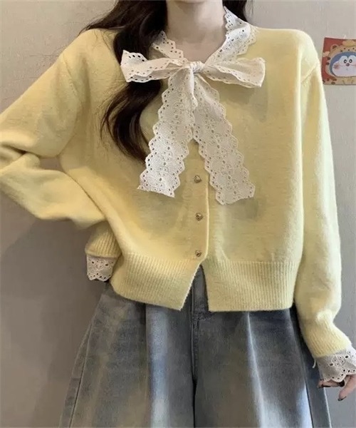 レースボウタイカーディガン Dream garden（ドリームガーデン） カーディガン レースボウタイ襟
