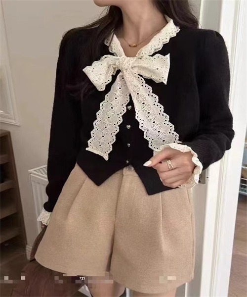 タグ付き新品未使用品　スナイデル　レースボウタイカーディガン　ブラック USAGI ONLINE限定】レースボウタイカーディガン（カーディガン