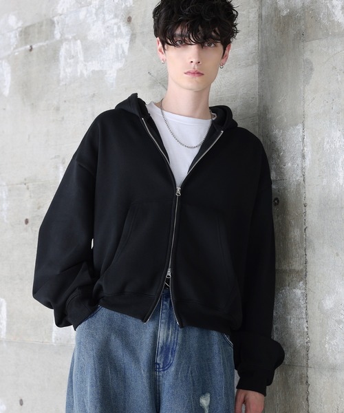 短丈パーカー ADAMASTE パーカー Double Zip-Up Short Hoodie - ダブルジップ