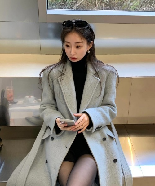 Aelina コート アウター ダブルブレストロングコート レディース