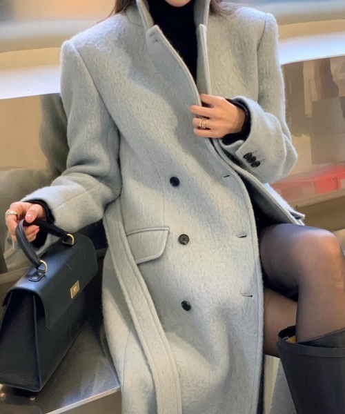 Aelina コート アウター ダブルブレストロングコート レディース