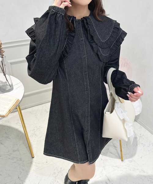 「apres jour」 長袖ワンピース X-LARGE インディゴブルー レディース_画像4