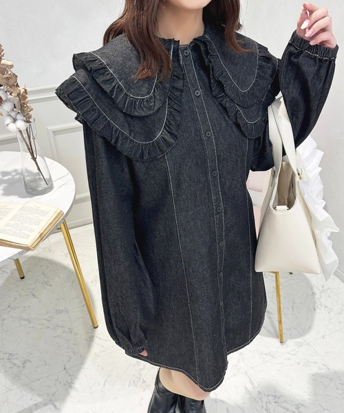 「apres jour」 長袖ワンピース X-LARGE インディゴブルー レディース_画像5