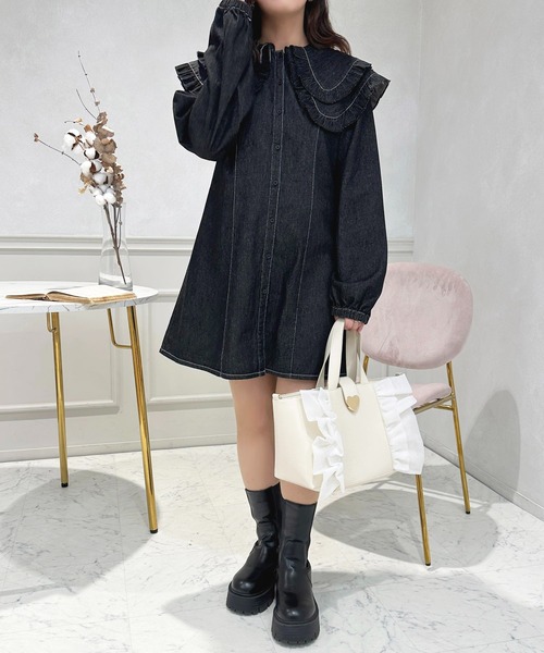 「apres jour」 長袖ワンピース X-LARGE インディゴブルー レディース_画像7