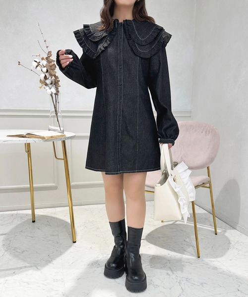 「apres jour」 長袖ワンピース X-LARGE インディゴブルー レディース_画像8