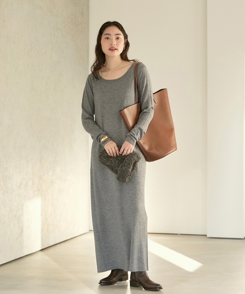 「Plage」 ニットワンピース 38 チャコールグレー レディースの画像