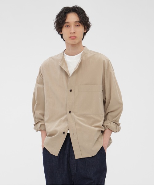 MHL シャツ MHL. ベーシックシャツ ボールドストライプ コットン オフブラック/カーキ