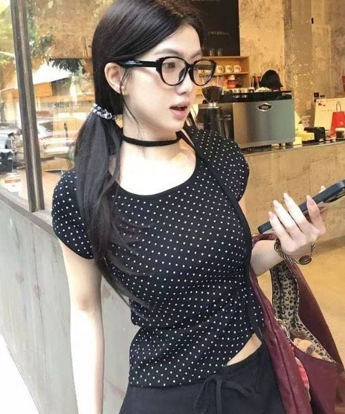 ViViDAY tシャツ 半袖 襟リボン ドット柄半袖tシャツ レディース