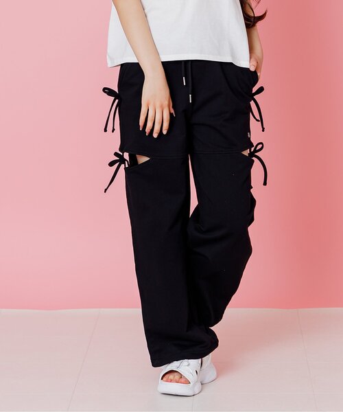 パンツ サイドあきスウェットパンツ キッズ 子供服 女の子の画像