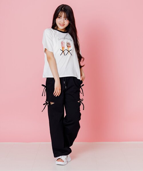 パンツ サイドあきスウェットパンツ キッズ 子供服 女の子の画像
