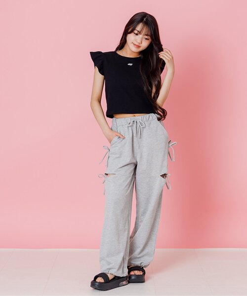 パンツ サイドあきスウェットパンツ キッズ 子供服 女の子の画像