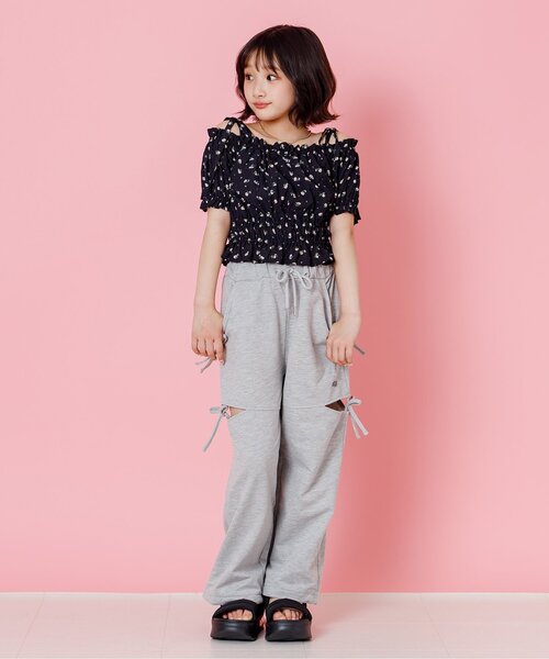 パンツ サイドあきスウェットパンツ キッズ 子供服 女の子の画像