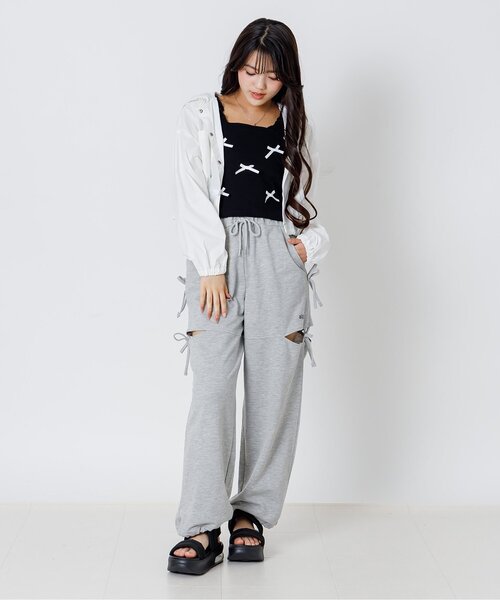 パンツ サイドあきスウェットパンツ キッズ 子供服 女の子の画像