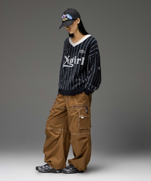 X-girl（エックスガール） ワイドパンツ カーゴパンツ BICOLOR STITCH