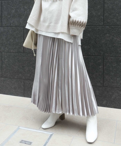 CORNERS（コーナーズ） ロング スカート サテンプリーツスカート