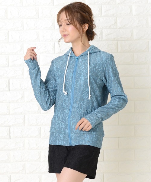 新品☆GENERAL IDEAレディーストラッシュガード短パン上下2点セットM レースレディース Lace Ladies ラッシュガードパーカー