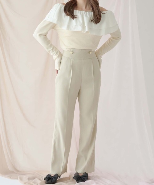 Ambre Neige パンツ スラックス ボタンデザインストレートパンツ