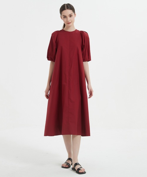 【送料無料】パフスリーブ Aライン 膝丈 ドレス ワンピース GINZA COUTURE/銀座クチュール】スカーフプリント/ 膝丈/ A