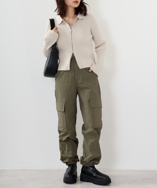 ニット セーター ＆soiree Wジップ襟付き長袖リブニットトップス レディース ＆soiree ニット セーター Wジップ襟付き長袖リブニットトップス