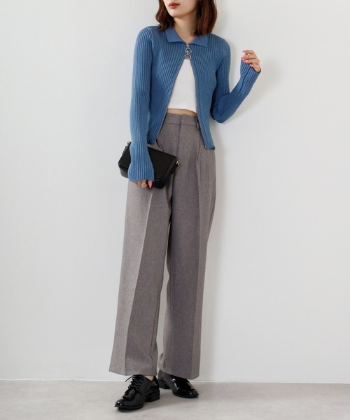 ニット セーター ＆soiree Wジップ襟付き長袖リブニットトップス レディース ＆soiree ニット セーター Wジップ襟付き長袖リブニットトップス