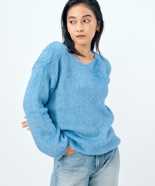 LIENCOEUR ニット セーター シャギーVネックニット レディース