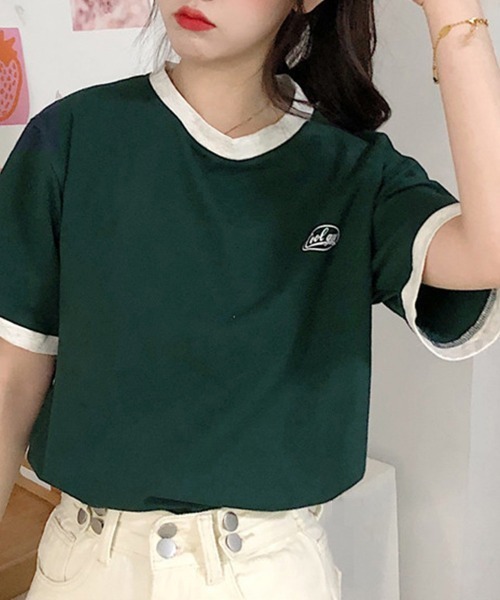 袖のバイカラーがポイント☆ HERMES Tシャツ miniministore tシャツ バイカラーTシャツ 韓国半袖 カジュアル