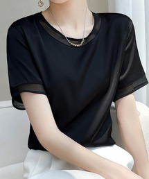 tシャツ シースルー重ねプルオーバー レディース Fashion Letter tシャツ フリンジチュールプルオーバー トップス