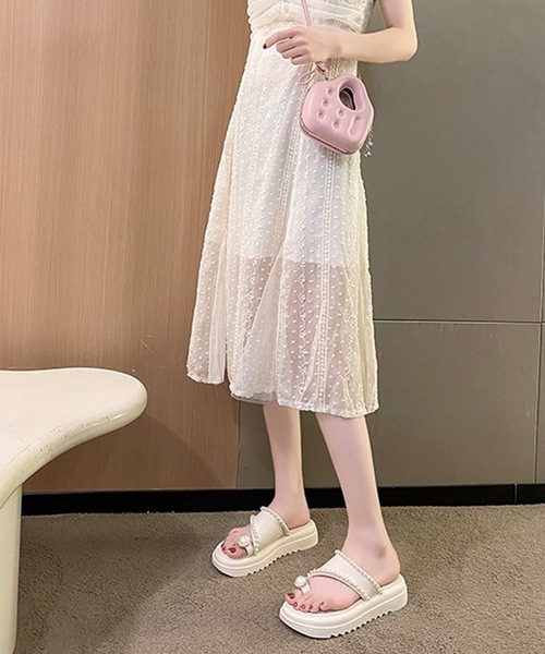 Lace Ladies サンダル パールライン バックストラップ 厚底