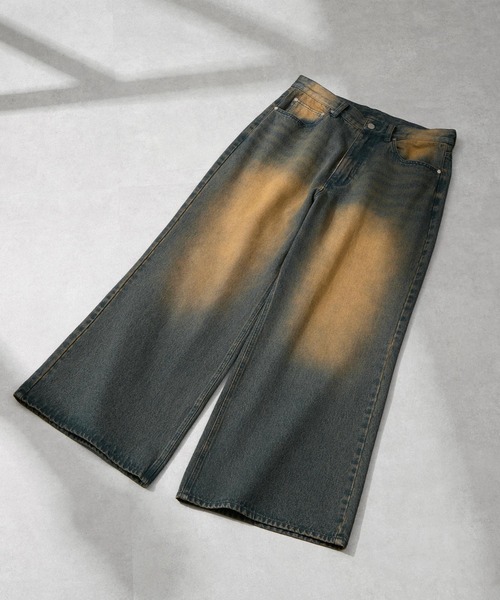 ワイド フレア デニム パンツ ヴィンテージ加工 ジーンズ cr9772 ヴィンテージ加工 ワイドフレア デニムパンツ FC24K026【Fano