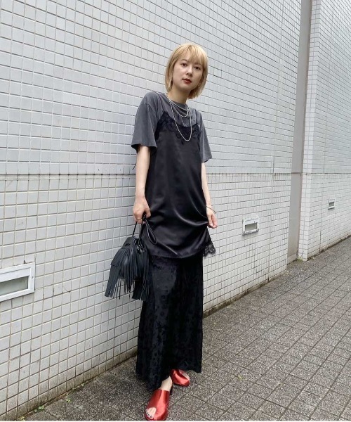 Ameri（アメリ） スカート MEDI SATIN JACQUARD GATHER SKIRT
