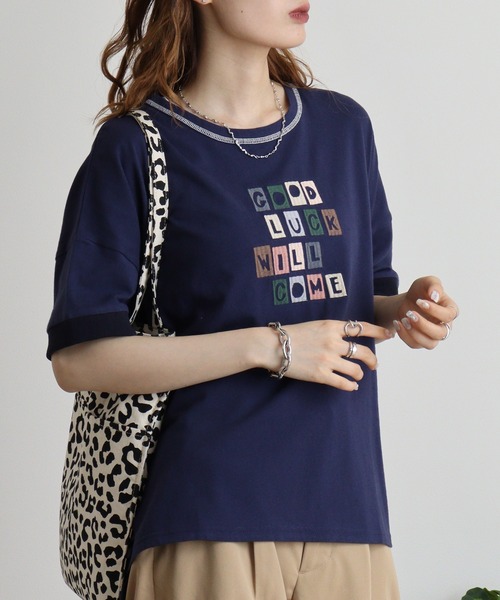 tシャツ EMAGO タイポグラフィーロゴ刺繍Tシャツ レディース