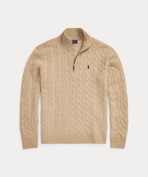 RALPH LAUREN カシミヤ混 厚手ケーブル編みニット 肩ボタン開き L RALPH LAUREN カシミヤ混 厚手ケーブル編みニット 肩ボタン開き