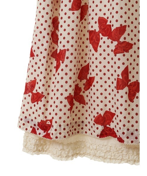 ピンクハウス　水玉りぼん柄ジャンパースカート　サロペットスカート PINK HOUSE ピンクハウス サロペットスカート ピンクハウス 水玉りぼん