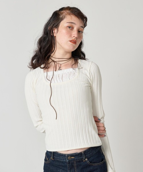 TINA：JOJUN tシャツ レイヤード風 ニットソー レディース
