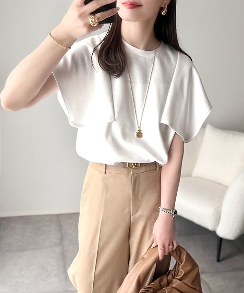 tシャツ 華奢見せにトレンドをプラス。ハンカチスリーブポンチ素材カットソープルオーバー（半袖） レディース | classicalelf | 05