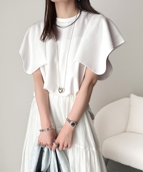 tシャツ 華奢見せにトレンドをプラス。ハンカチスリーブポンチ素材カットソープルオーバー（半袖） レディース | classicalelf | 08