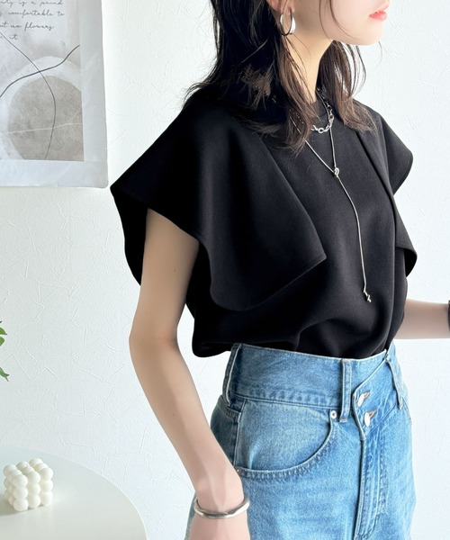 tシャツ 華奢見せにトレンドをプラス。ハンカチスリーブポンチ素材カットソープルオーバー（半袖） レディース | classicalelf | 19