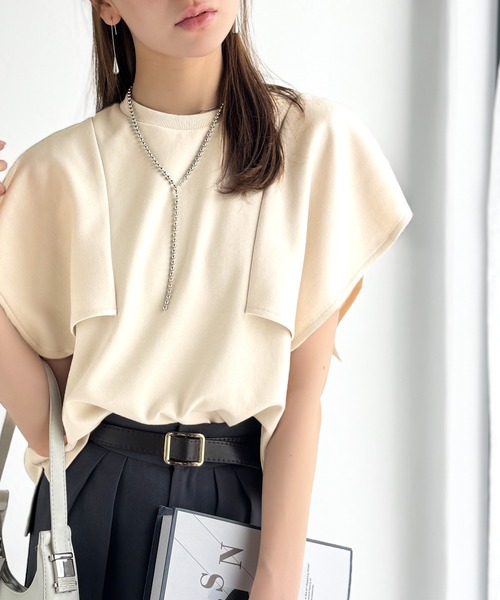 tシャツ 華奢見せにトレンドをプラス。ハンカチスリーブポンチ素材カットソープルオーバー（半袖） レディース | classicalelf | 24