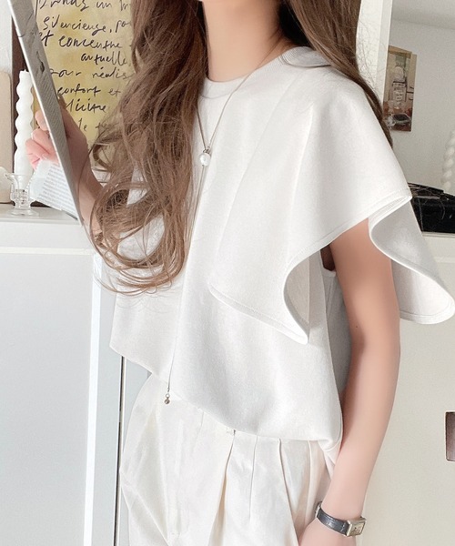tシャツ 華奢見せにトレンドをプラス。ハンカチスリーブポンチ素材カットソープルオーバー（半袖） レディース | classicalelf | 12