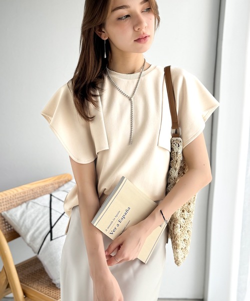 tシャツ 華奢見せにトレンドをプラス。ハンカチスリーブポンチ素材カットソープルオーバー（半袖） レディース | classicalelf | 23