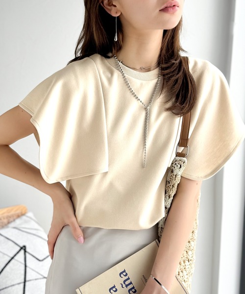 tシャツ 華奢見せにトレンドをプラス。ハンカチスリーブポンチ素材カットソープルオーバー（半袖） レディース | classicalelf | 21