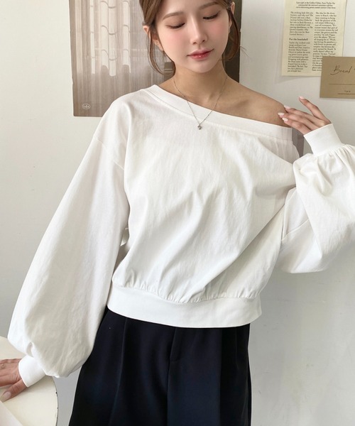 tシャツ 裾フリルクロップドロングTシャツ レディース yuw（ユウ）の「クロップドフリルTEE 113932（Tシャツ