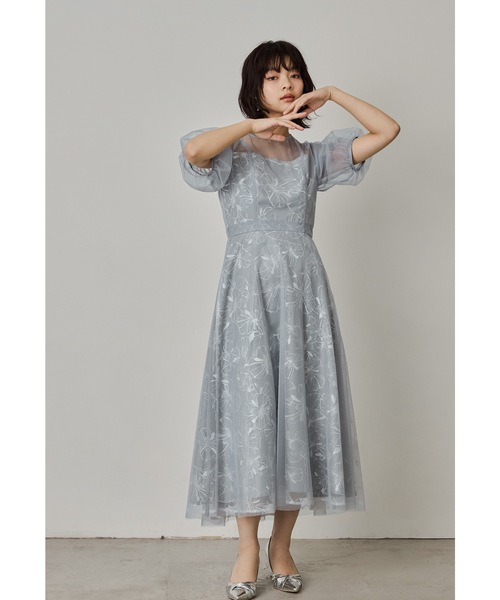 栞菜⭐︎ ANDRESDスパンコール刺繍レース 結婚式 同窓会 ディナー niana ドレス チュールスパンコール刺繍レースドレス 結婚式